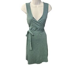 Toad & Co Faux Medium Wrap Dress Teal Green Sleeveless Tie Waist Midi Casual